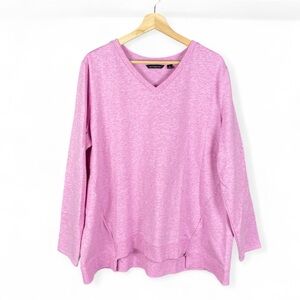 H by Halston XL Heather Pink V-neck Sweater Boxy Zip Hem Relaxed Fit Soft